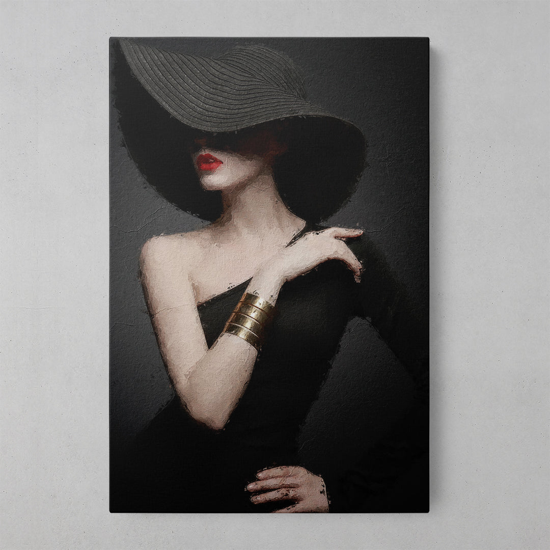 Elegant Lady in Black Dress Wall Art