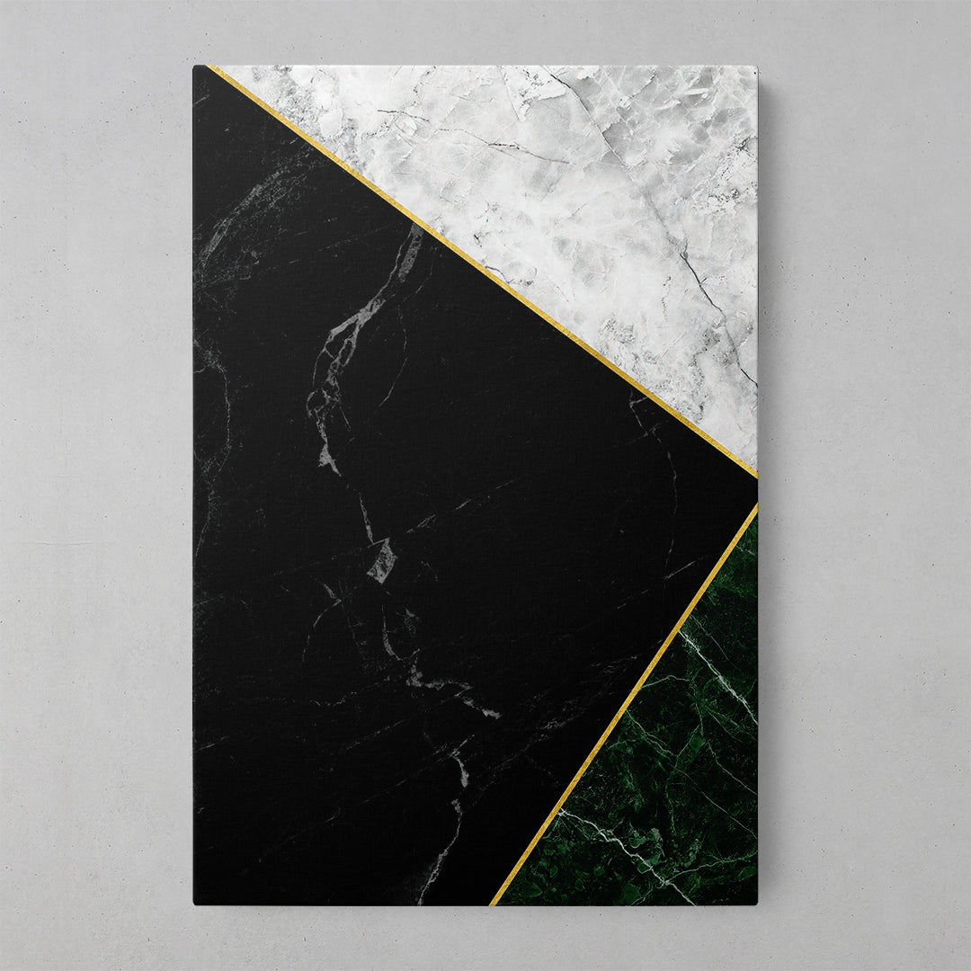 Artful Harmony: Geometric Marble in Green, Black, and White