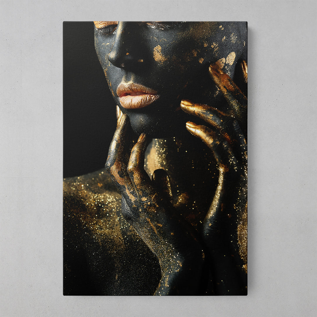 Elegant Noir: Black & Gold Lady Wall Art