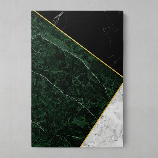 Elegant Triad: Green, Black & White Geometric Marble Art